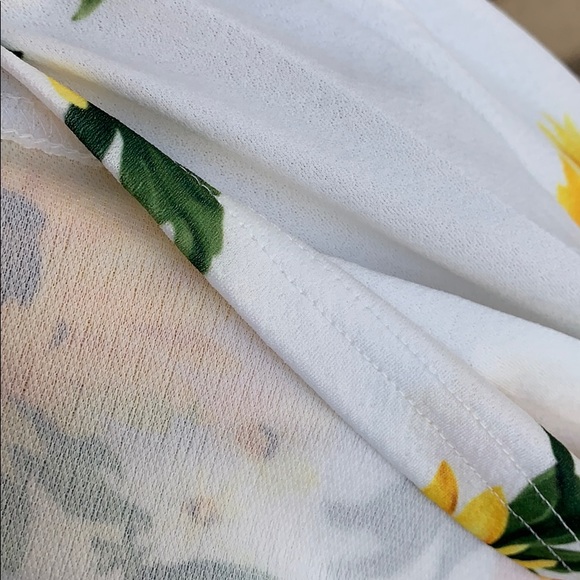 White Yellow Sunflower Print 2 Pc Strapless Top Skirt Set - Picture 10 of 13